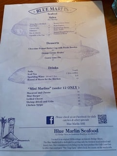 Blue Marlin menu side 2, Anna Maria Island