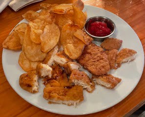 Chicken Strips with chips at Blue Marlin, Anna Maria Island